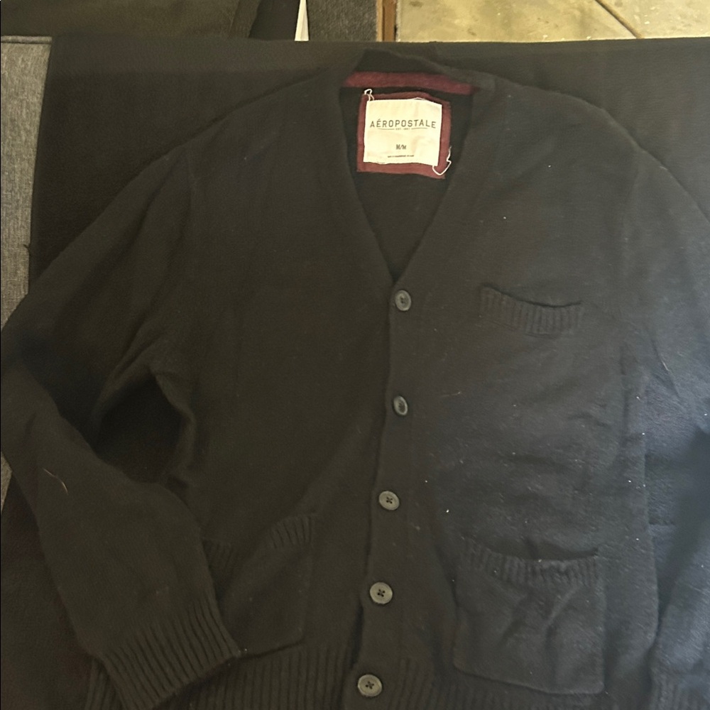 Aeropostale Men's Black Cardigan Sweater